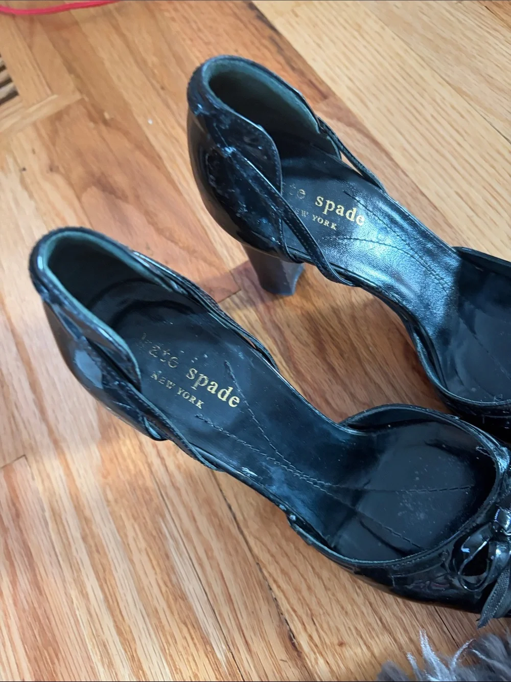 kate spade Black Patent Pointed D'Orsay Heels with Bow - 6